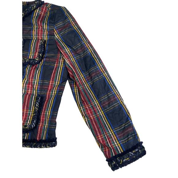 J Crew Quilted Blazer Jacket Tartan Plaid Black Green Size 4 RARE Office Classic - Picture 5 of 14